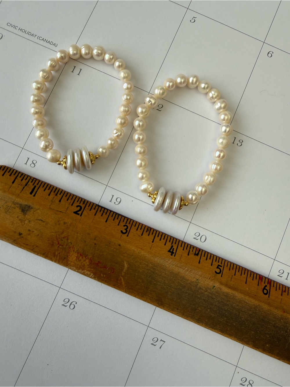 Classic White Freshwater Pearl Stack Bracelet with Gold Accents - Picture 3 of 3